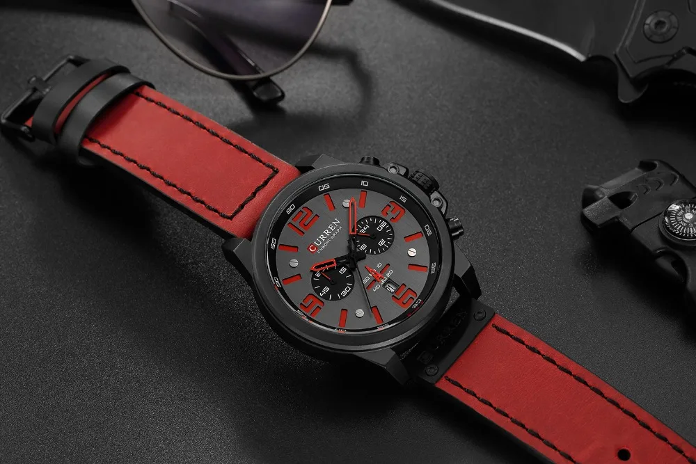 CURREN 8314 Herren Business-Armbanduhr mit Lederarmband, Wasserdicht mit Kalender, Lässige 6-Zeiger Quarzuhr – Detail 5