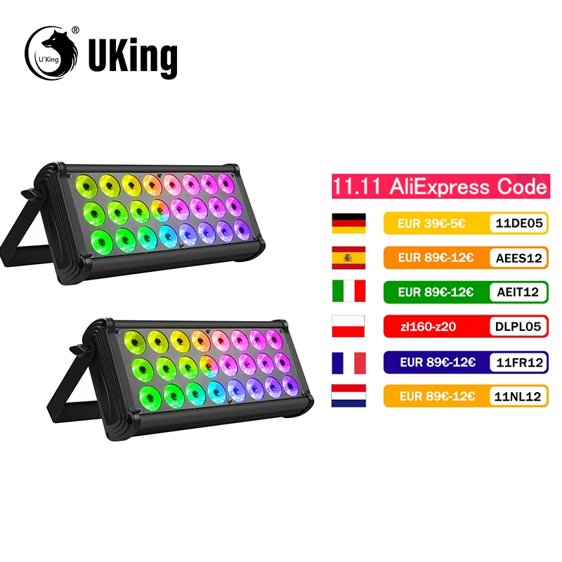 

U`King 2Pcs/Set Wall Washer Lights 24LEDs Rainbow Effect Highlight DMX Stage Light Outdoor Building Lighting Projection Exterior