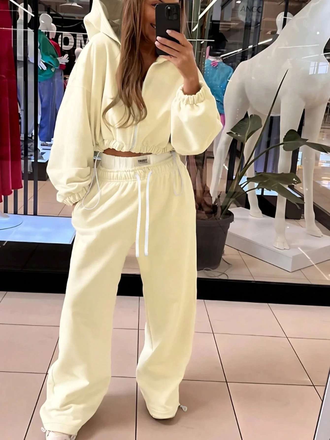 

Женский повседневный спортивный костюм свободного кроя с капюшоном и завязками на талии, однотонный, весенний