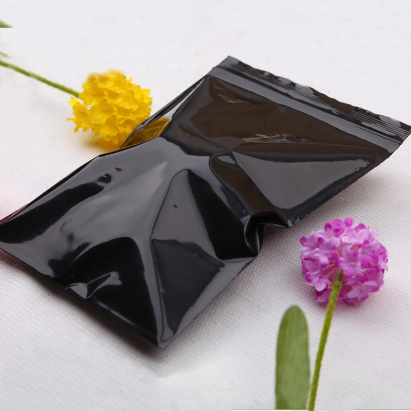 100pcs/lot Resealable Glossy Black Plastic Zip Lock Packaging Bags PE Flat Pouches Gifts Cookies Food Storage Mini Sachets Bag