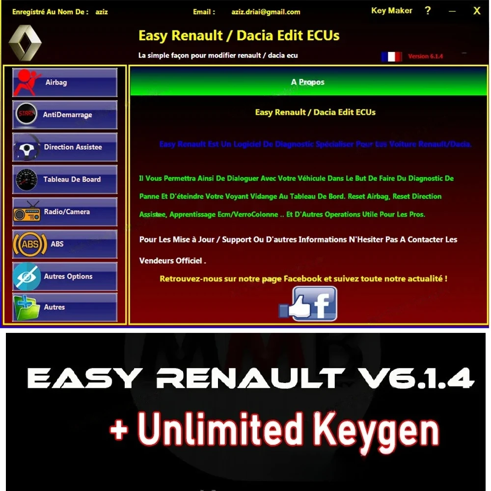

Easy Renault 6.1.4 Key Maker Dacia Edit Ecu for Renault Programmer Clear Crash Airbag Card Keys UCH Cleaner WORK with Renolink