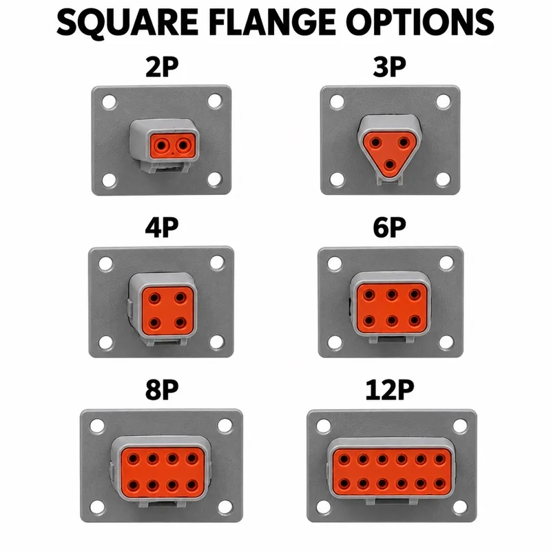 DT Flange Connector Sets 2 3 4 6 8 12 Pin Square Panel Mount Male Female Housings 5 10 100 Sets for DIY Vehicle Harness Assembly
