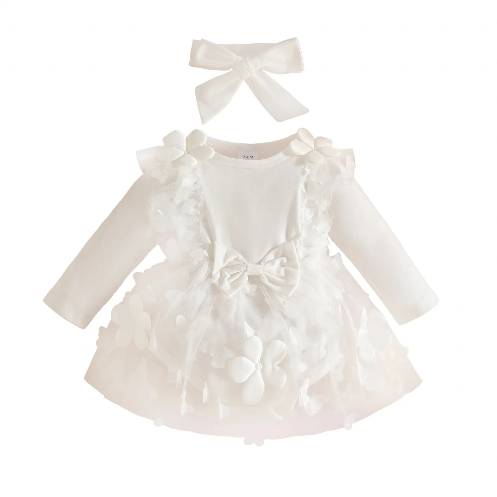 

9 Month Girl Clothes Baby Girl Flower Dress Fall Winter Tutu Wedding Birthday Party Dresses For Newborn Girls Mesh Bodysuit
