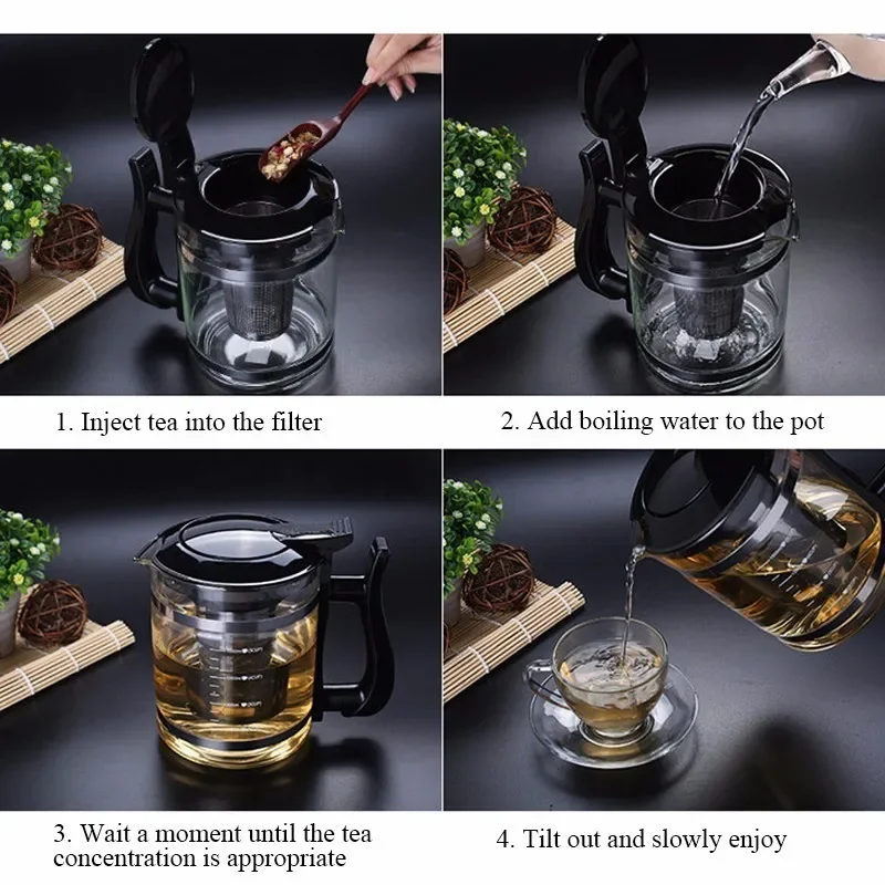 1500ml Large Capacity Heat Resistant Glass Tea Pot With Stainless Steel Infuser For Flower Puer Tea Set Kettle Coffee Teapot