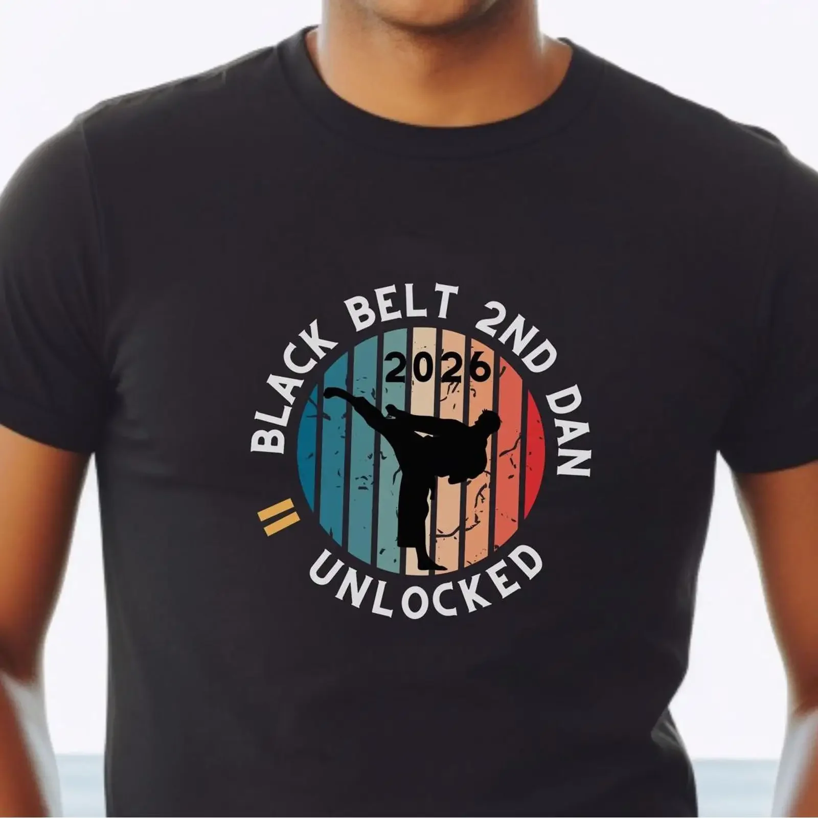Men's 2nd Dan Black Belt Unlocked T Shirt Martial Arts Achievement for Karate Taekwondo Hapkido Tang Soo Do Practitioners