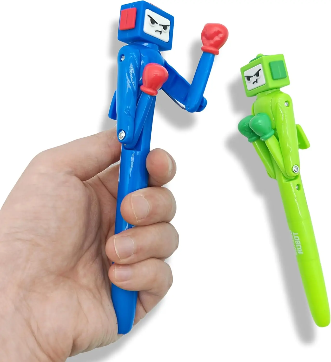 

1/2/4 Pcs Boxing Pen Robot With Punching Arm And Crisp Button Sound - Funny Cool Novelty Pen Boxing Gifts - Blue Green Colors