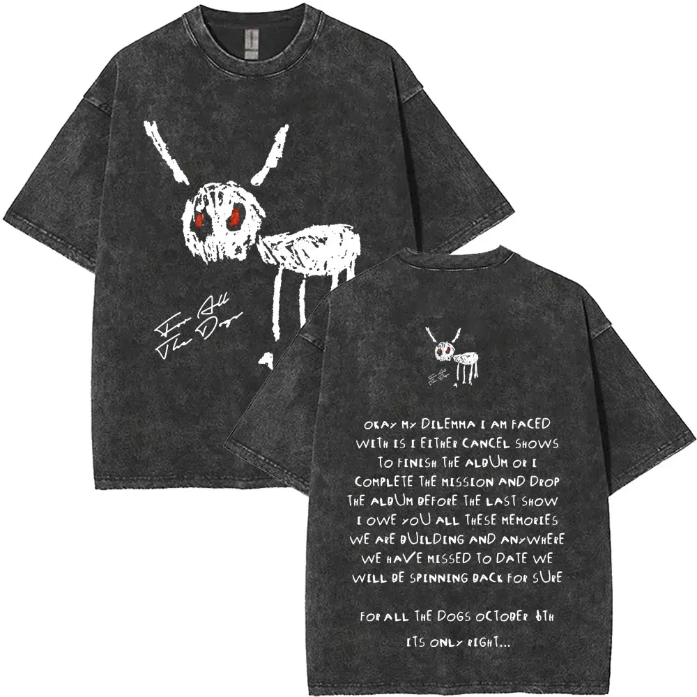

Washed Vintage Rapper Drake for All The Dogs Double Sided Print T-shirt Men Women Hip Hop Fashion Pop Music T Shirt Streetwear