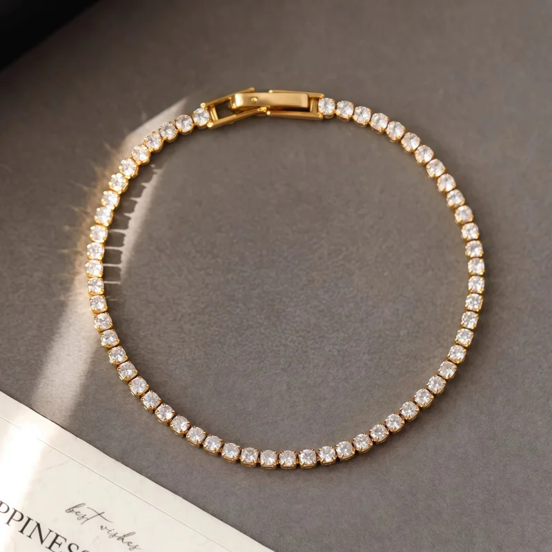 Dainty Single Row Cubic Zirconia Tennis Bracelet Anti Tarnish Titanium Steel Adjustable Lobster Clasp Stackable Daily Bracelet Gift