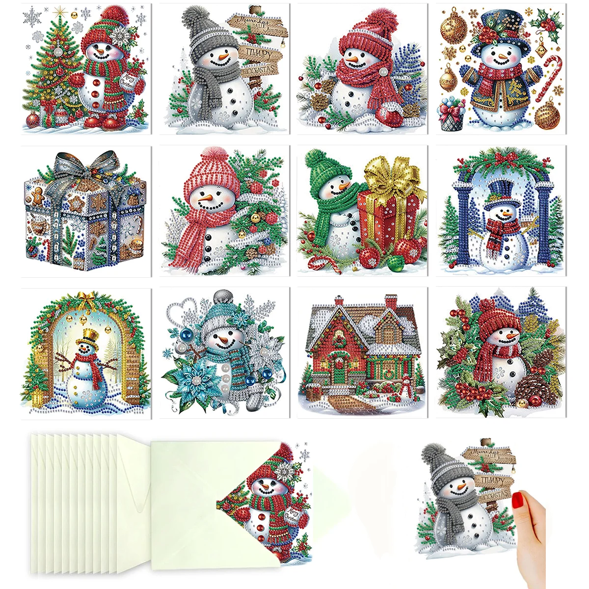 12-Piece Diamond Painting Set, Greeting Card, Christmas Series, Paper Materials, Writing Greetings, Christmas Gifts