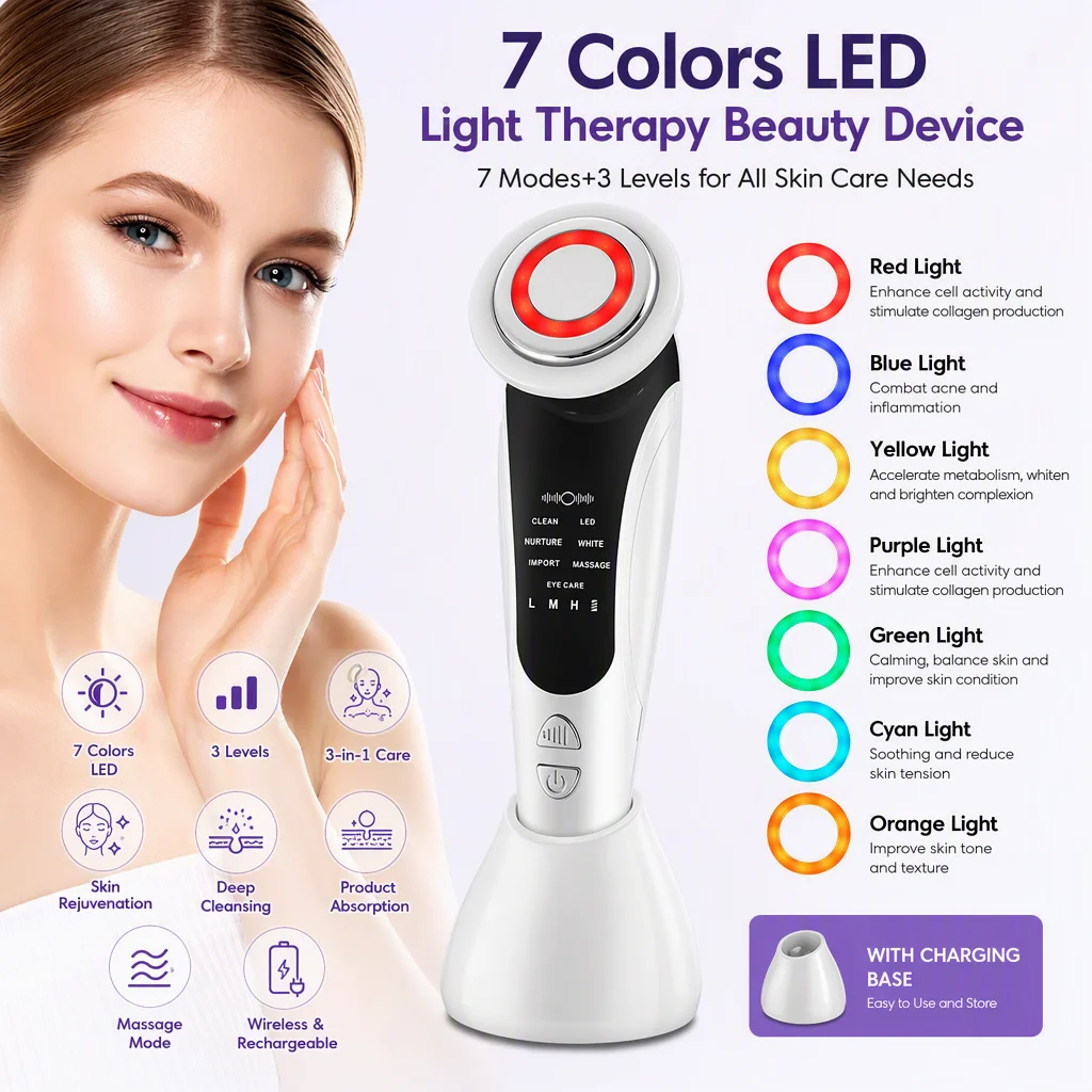 EMS Gesichtsmassagegerät mit induzierter Vibration und Heißkompresse, Gesichtspflegegerät mit LED-Lichttherapie