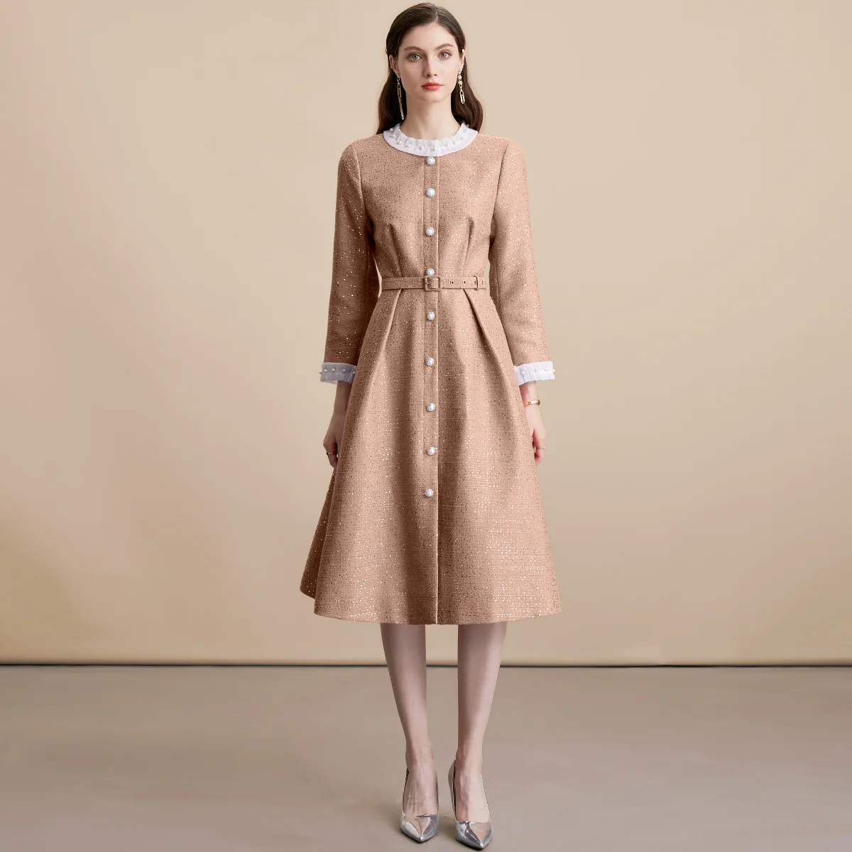 Dresses for Women New Long Sleeve O-Neck Slim Women Dress Elegant Sashes A-LINE Dress Women Vestidos De Verano Mujer 2025 Q841