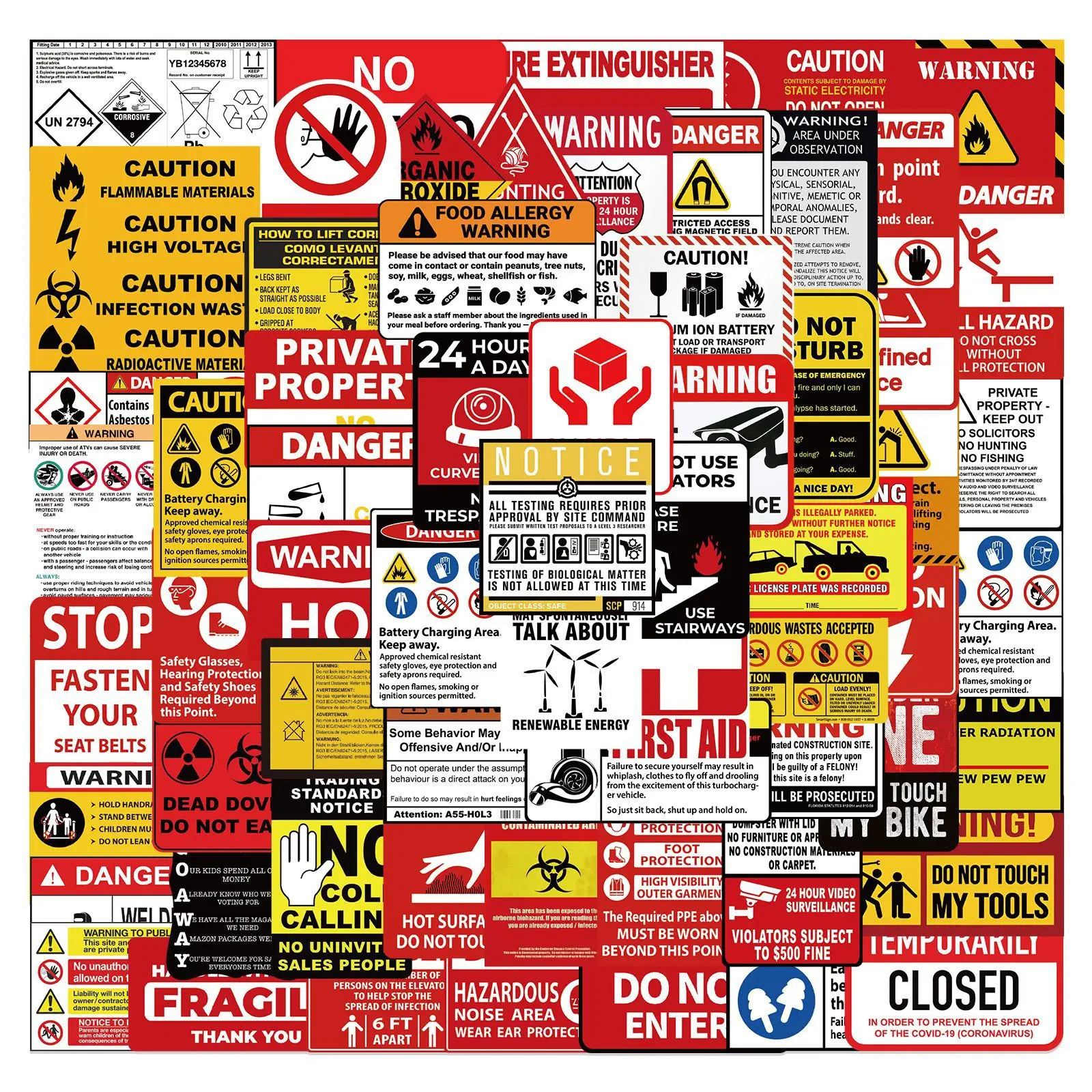 75Pcs Warning Mark Sticker Waterproof Graffiti Aesthetic Waterproof Stickers Laptop Luggage  Fridge Scrapbook Book Pack Kids Toy image 3