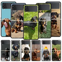 Phone Case for Samsung Galaxy Z Flip 3 4 5 6 Folding For Samsung Z Flip5 PC Hard Cover Dachshund Silhouette Dog cute animal