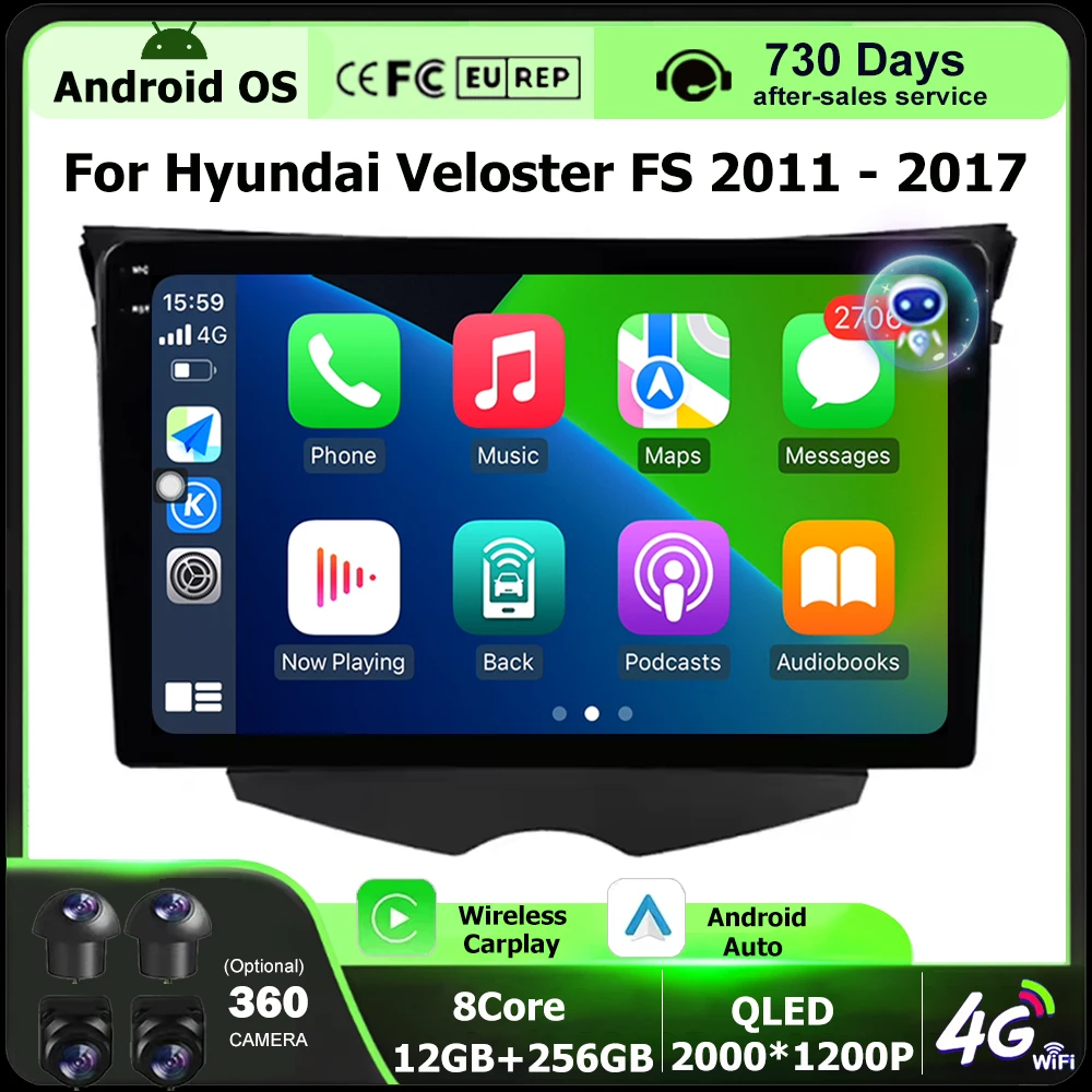 9'' Car Radio Multimedia Video Player GPS Navigation Stereo For Hyundai Veloster FS 2011 - 2017 Android 16 Auto Carplay BT DSP