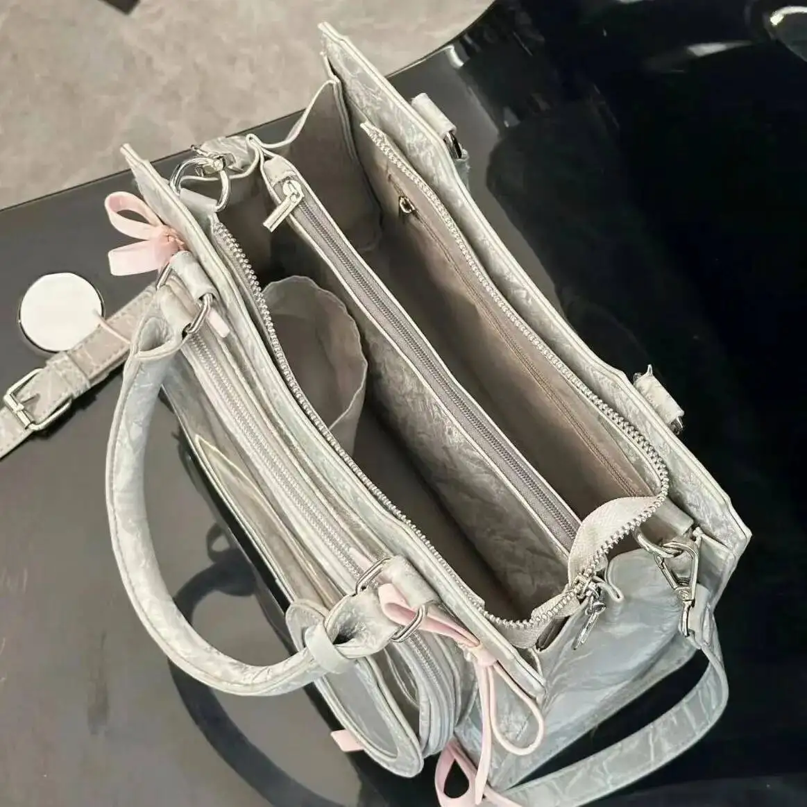 Bloom Transparent Bow Sier Shoulder Women Sweet Cute Handle Messenger Square Bag Female Versatile Casual Crossbody Bags