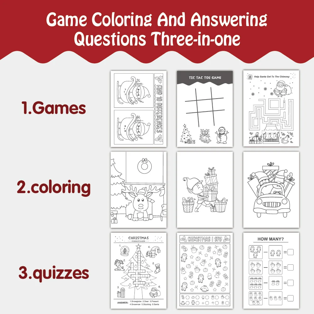 8 ชิ้น/เซ็ตเด็กคริสต์มาสสมุดระบายสีการ์ตูนคําตอบเกมระบายสีปริศนาสมุดระบายสีสนุกสมุดระบายสีของเล่นของขวัญ
