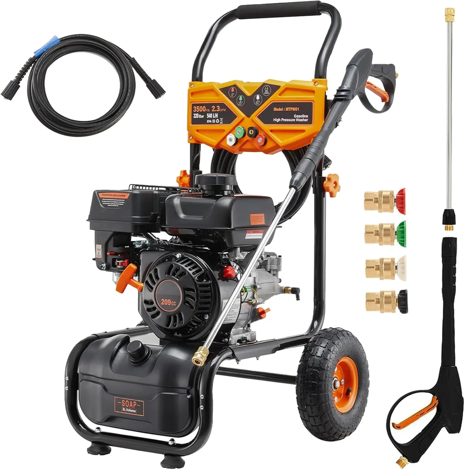 

Мощная портативная газовая мойка высокого давления с быстроразъемными насадками и баком для мыла для автомобилей, заборов, подъездных путей