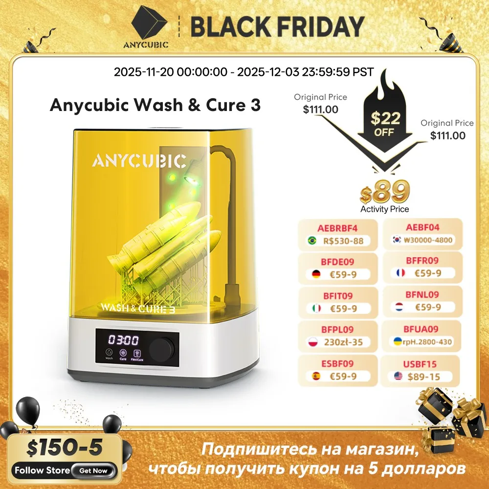 

ANYCUBIC Wash & Cure 3 Printed Model Washing and Curing Machine Cleaning Size 165*100*165mm For LCD SLA Resin 3D Printer