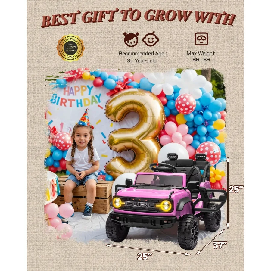 幼児向け12V電動乗用玩具、リモコン付きフォード・ブロンコ・ラプター子供用乗用車、12ボルトバッテリー駆動車