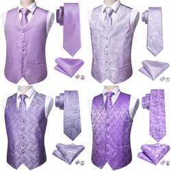 Barry Wang Silk mens gilet Slim - fit violet Paisley Solid Color dress Vest set sans manches V - neck jacket mariage d'affaires formel