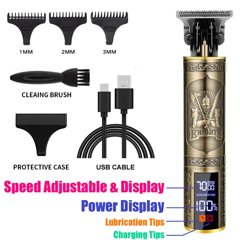 ماكينة قص الشعر الكهربائية T9 خمر للرجال المهنية ماكينة قص الشعر المحمولة UBS قابلة للشحن أداة تهذيب اللحية