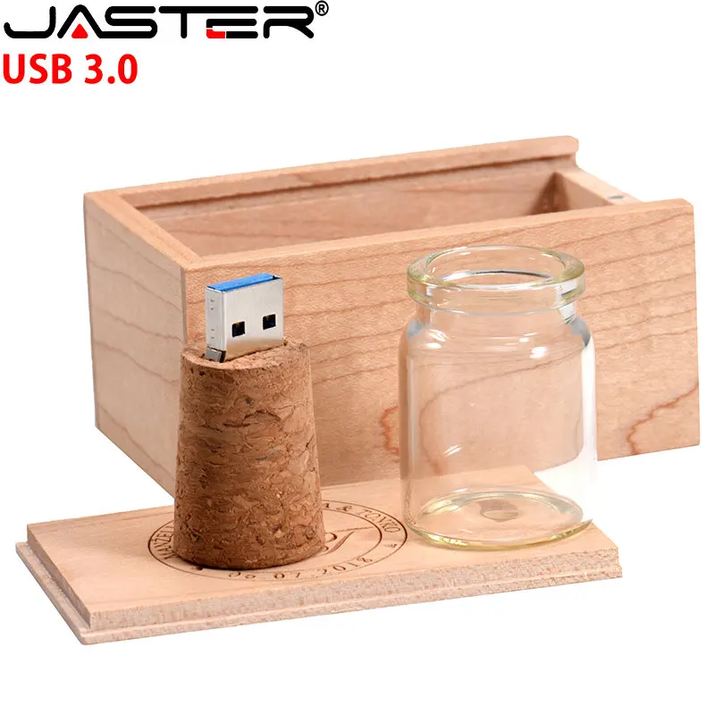 

JASTER USB 3.0 Flash Drive 128GB Glass drift bottle with Cork Pen drive Free custom logo 64GB Memory stick Creative gift U disk