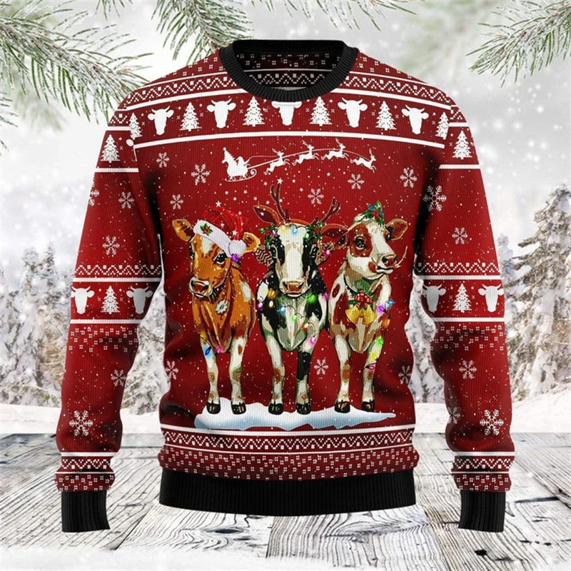 3D Print Animal Giraffe Pattern Christmas Jumper Sweatshirts For Men New In Round Neck Pullover Sweatshirt Tops Mens Xmas Hoody