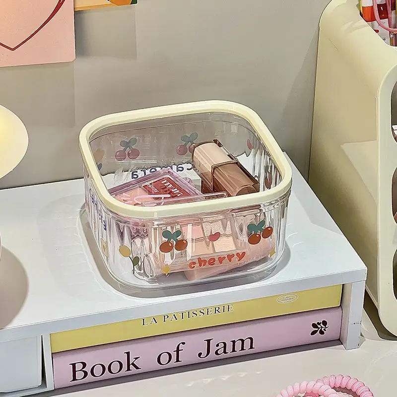 Kawaii Hair Accessories Desktop Transparent Storage Box Organizer with Lid Kids Girl Hairpin Storage Large Capacity Jewelry Box