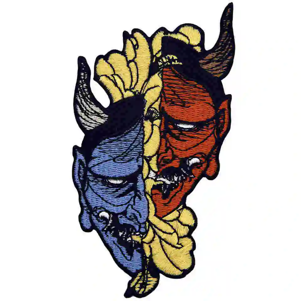 Embird Badge Embroidered Hannya Oni MaskSew On Handmade 3D Applique Iron Mini Patches