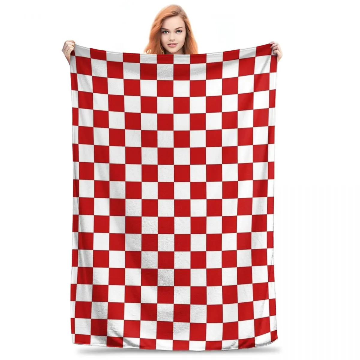 Cherry Red And White Checkerboard Pattern Blanket Flannel Portable Throw Blankets Sofa For Couch Bedding Office Throws Bedspread