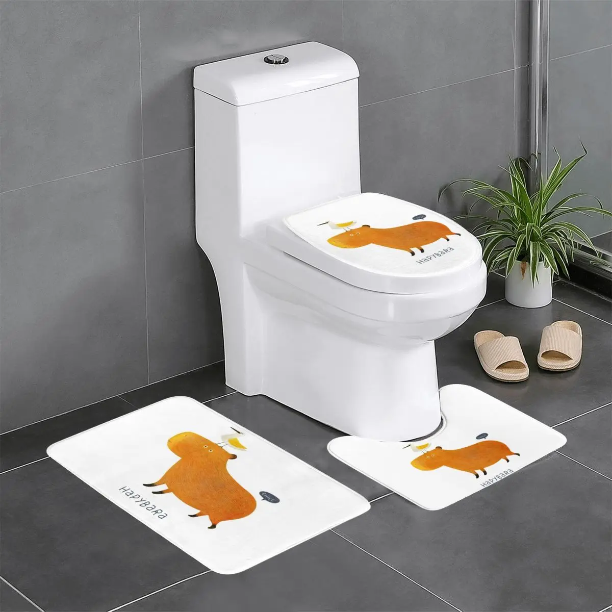 

Hapybara Capybara, 3-х предметный коврик для ванной, набор для ванной комнаты, крышка для унитаза, домашний декор, нескользящий ковер, напольный коврик