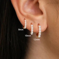 3PCS Set Stainless Steel Minimal Hoop Earrings 8/10/12mm Small Huggie Thin Helix Tragus Pearl Earring Cartilage Piercing Jewelry