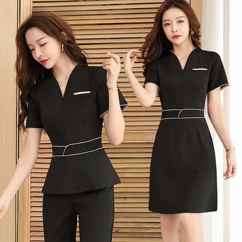 Beauty Uniform Spa Hotel Front Desk Salon Uniform Dress Women Massage Outfits Esthetic Uniforms Summer White Beautician Clothing