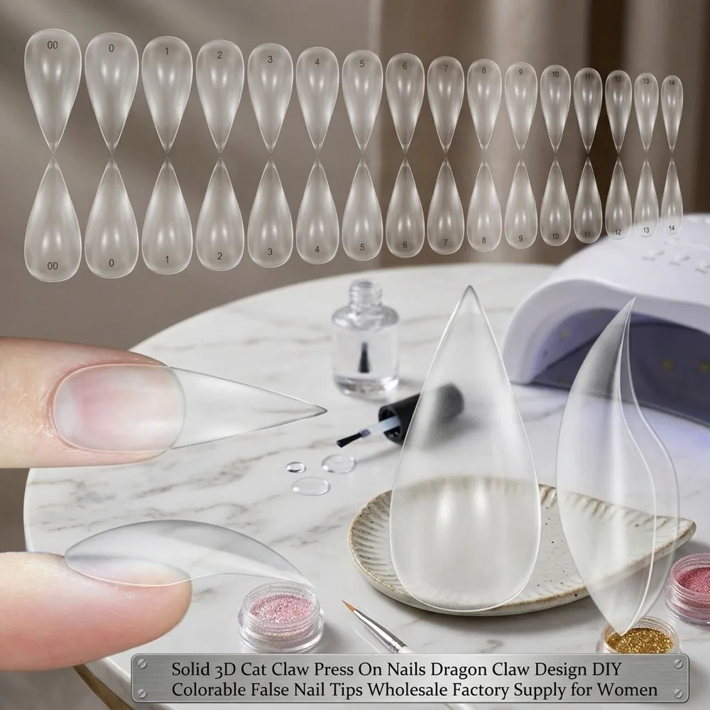 Solid 3D Cat Claw Press On Nails Dragon Claw Design DIY Colorable False Nail Tips Wholesale Factory Supply for Women