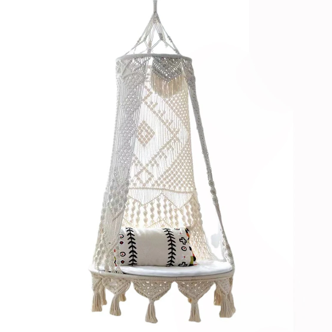 

Outdoor Inside Boho Cotton Hand Woven Large Macrame Hanging Hammock Chair Swing