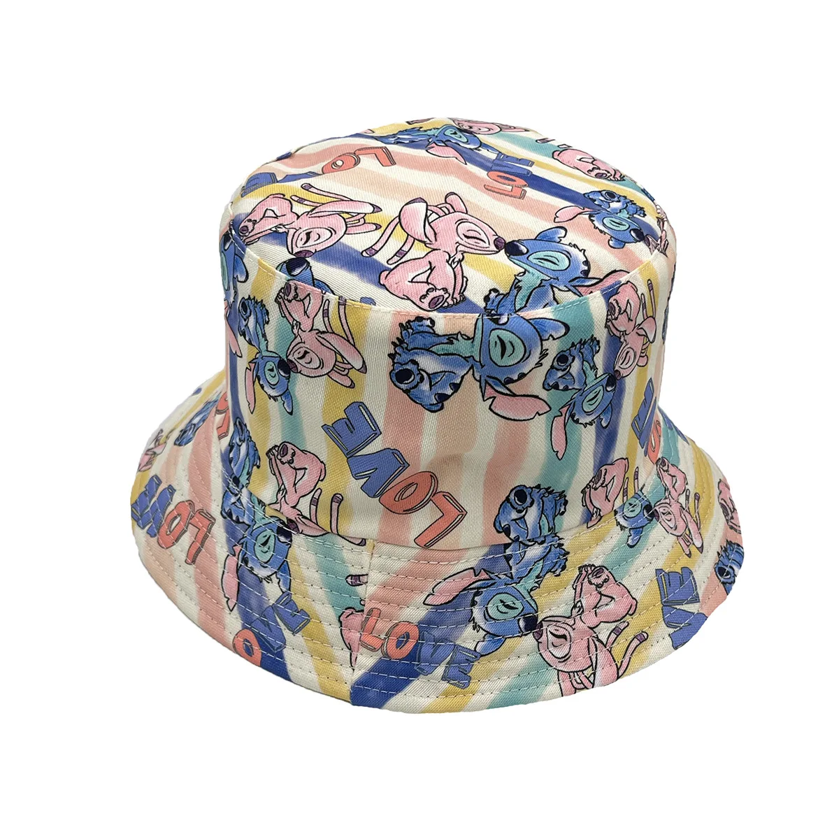 Disney Stitch Printe Fisherman Hats Anime Figures Lilo & Stitch Cartoon Cute Kids Canvas Summer Sunscreen Hat Outdoor Sun Cap