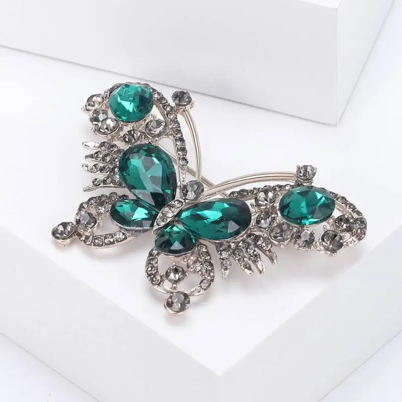 Broches de mariposa de cristal con diamantes de imitación a la moda para mujer, ropa, abrigo, accesorios de fiesta, regalos