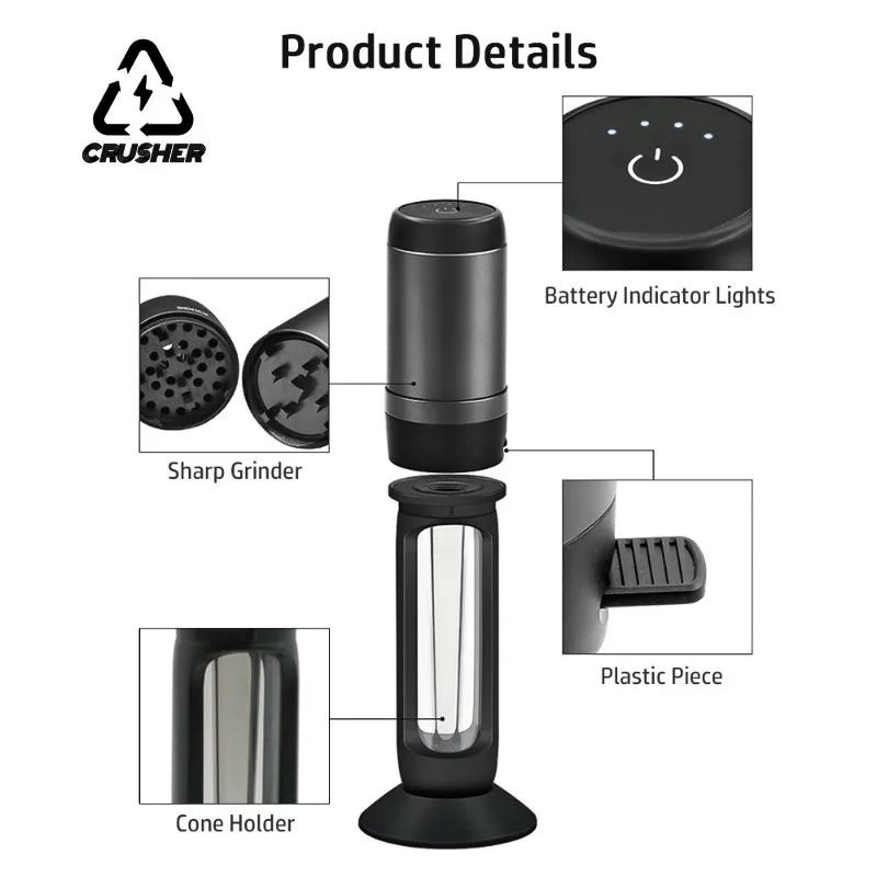 CRUSHER 2 in1 Electric Cigarette Dry Herb Smoke Grinder for Horn Tube Roll Paper Tobacco Filling Machine DIY Smoking Accessories