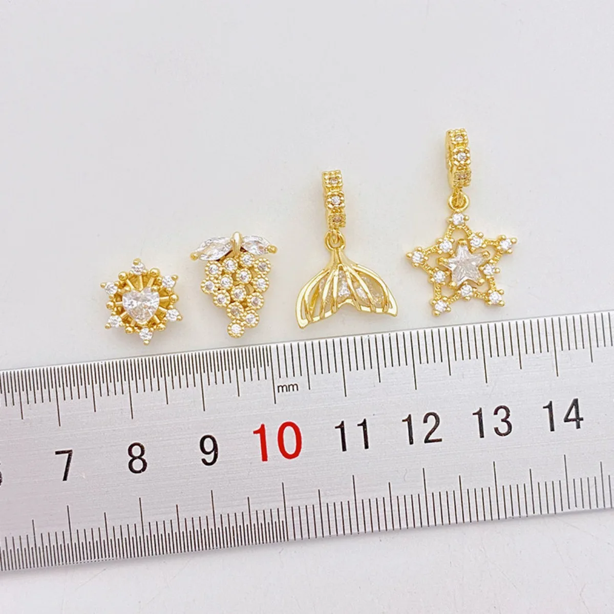 14K Gold Plated Inlaid Cubic Zirconia Pentagram Fishtail Charm Spacer Bead DIY Findings for Bracelet Necklace Ear Jewelry Making