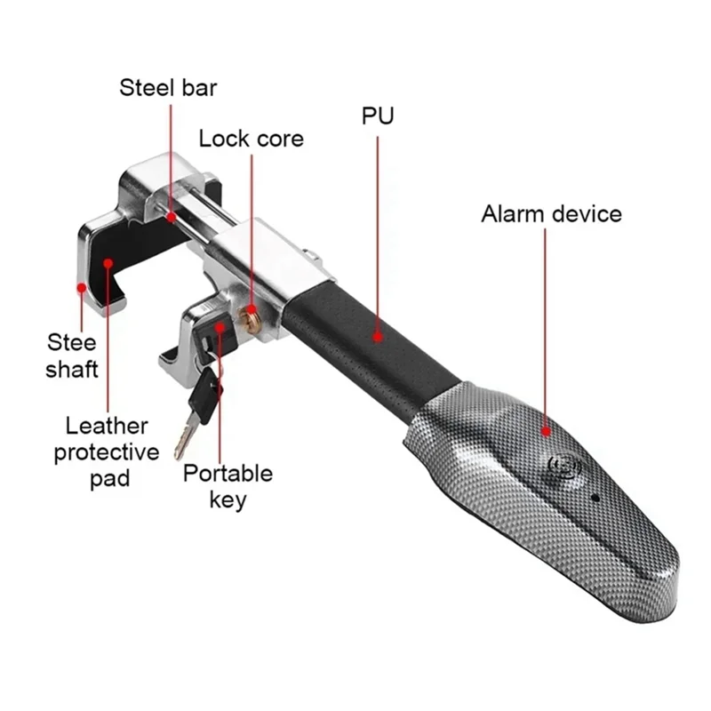 Car Steering Wheel Lock Universal Security Car Anti Theft Alarm Lock Retractable Anti Theft Protection T-Locks-A61E