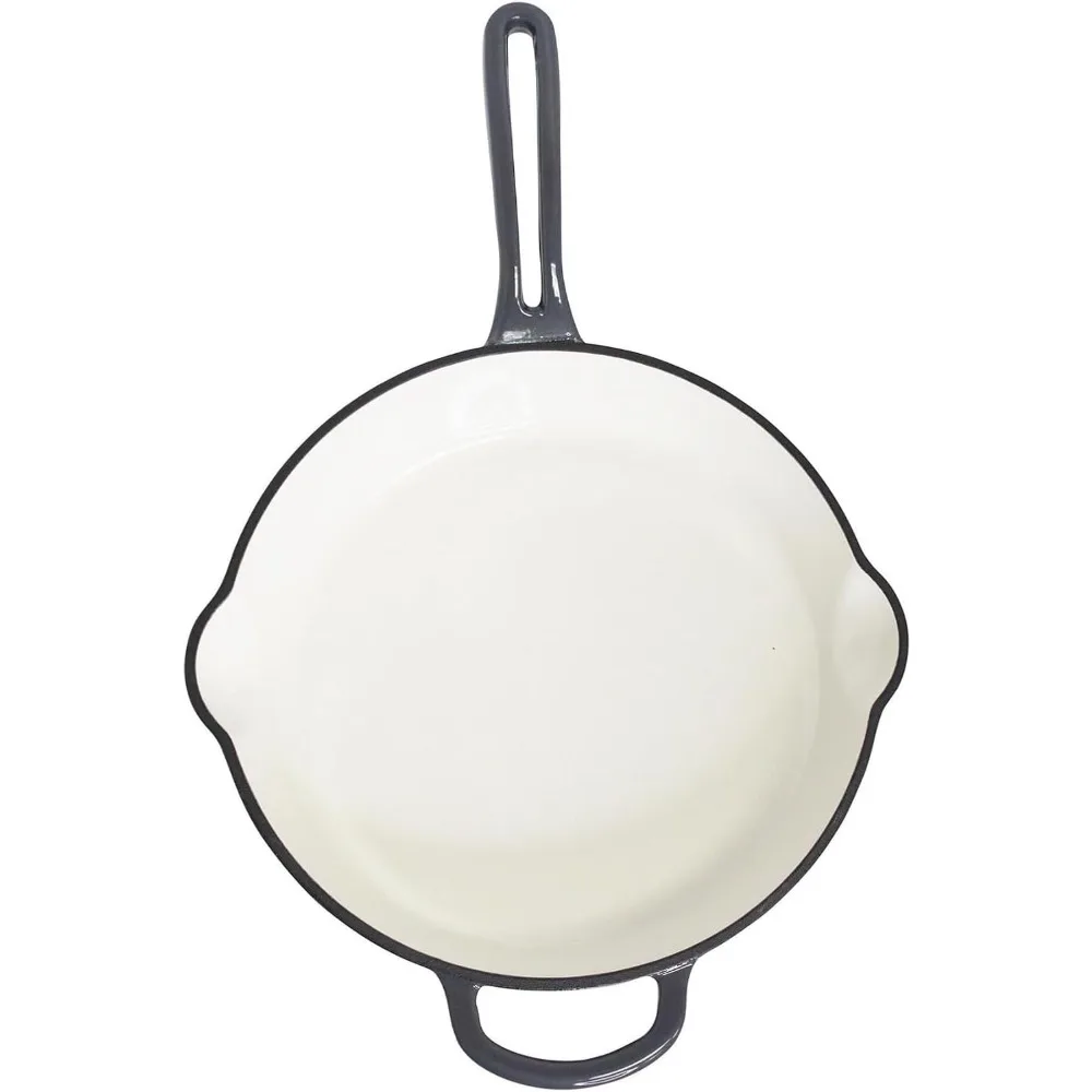 

Gray 12-inch Cast Iron Enameled Skillet with Additional Handle
