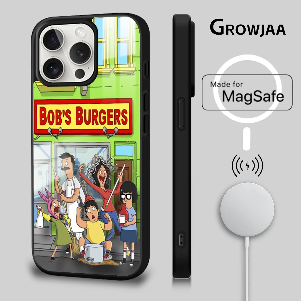 Cartoon B-Bobs B-Burgers Phone Case For iPhone 16 15 14 13 12 11 Pro Max Plus Mini Magsafe Mirror Wireless Magnetic Cover