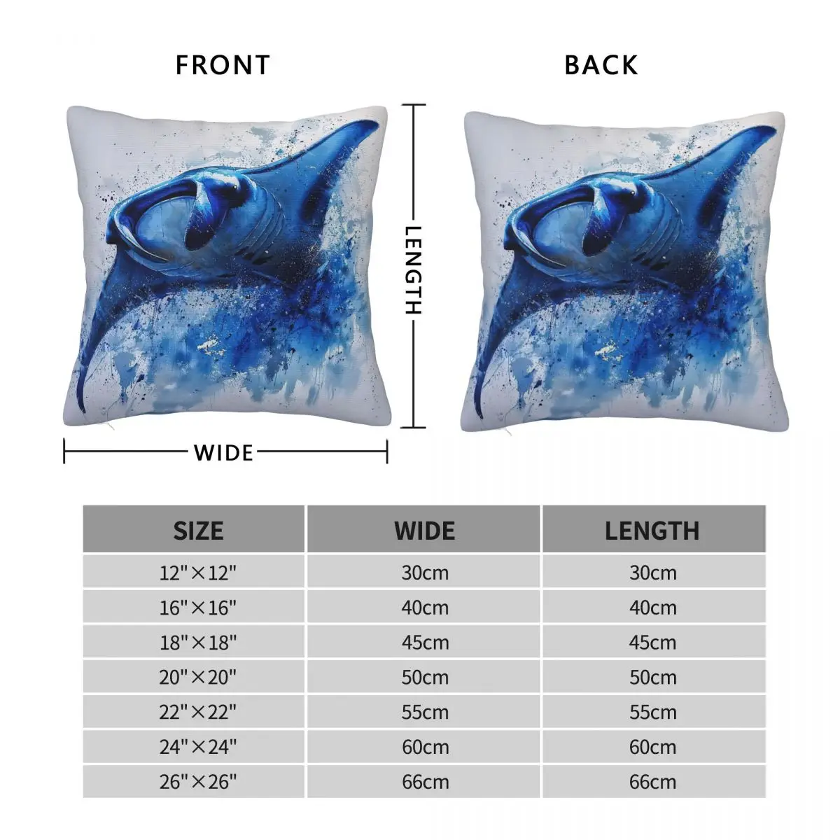 Majestic Manta Ray Ocean Life Pillowcase Polyester Linen Velvet Printed Zip Decor Sofa Cushion Cover 45x45