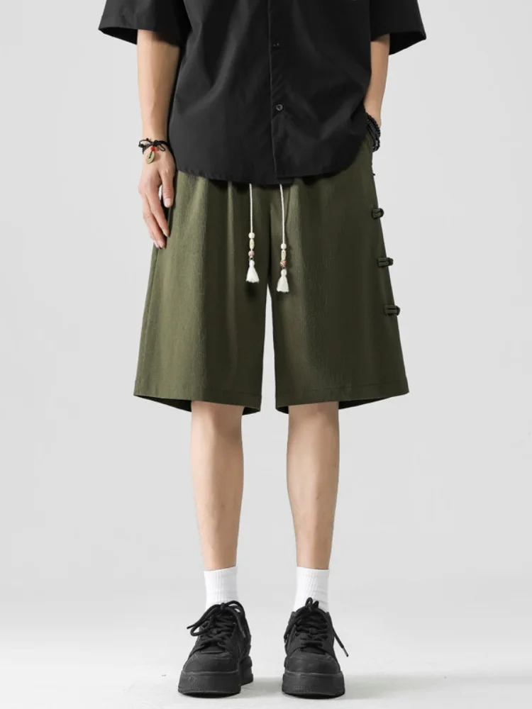 

Loose Fit Ice Silk orts Men's Summer Thin Five-Quarter Vintage New Chinese Sle Casual Pants Straight Leg mid Waist