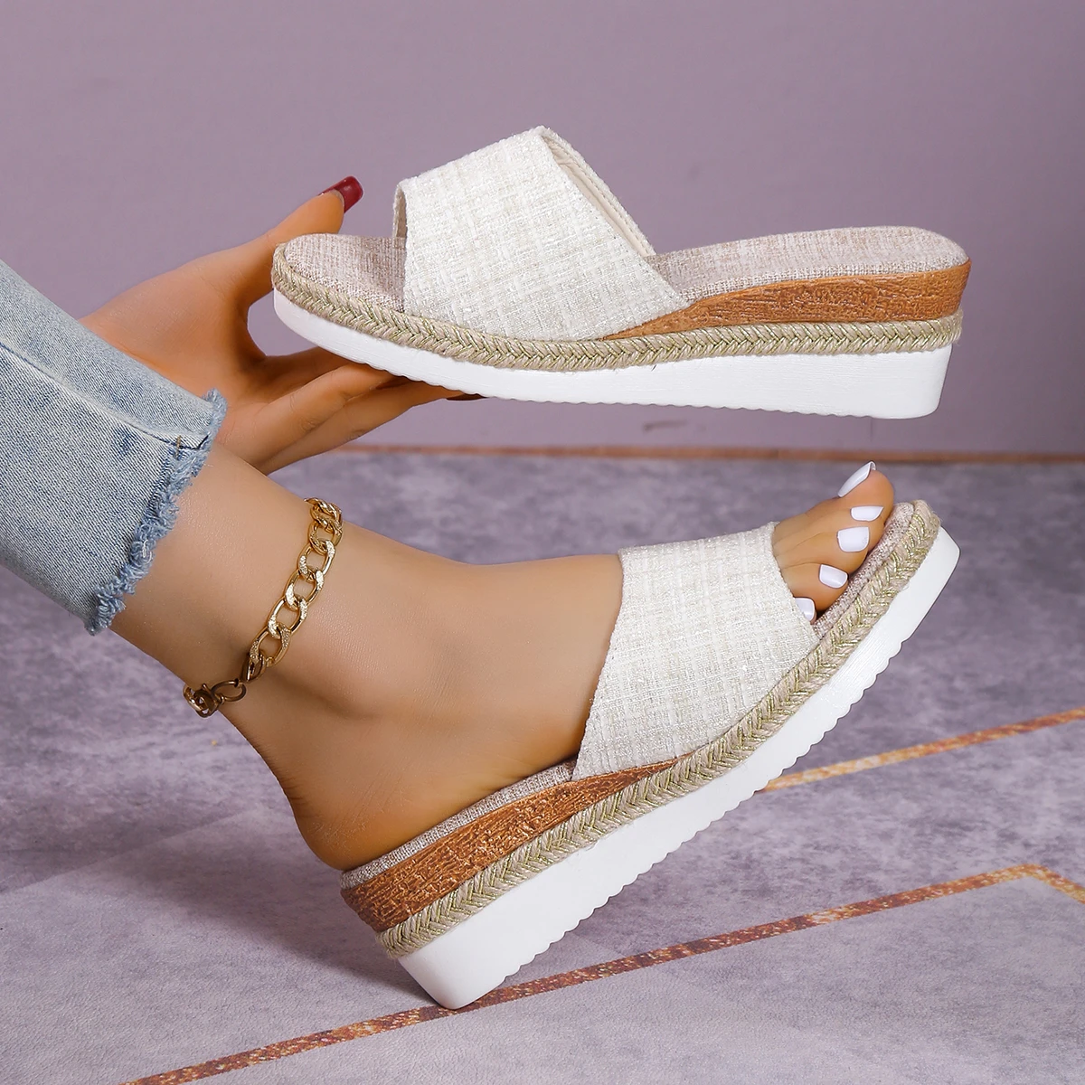 Women Slippers Summer Wedges Shoes Woman Peep Toe High Heels Sandals Platform Slippers Lightweight Slides 5 Color