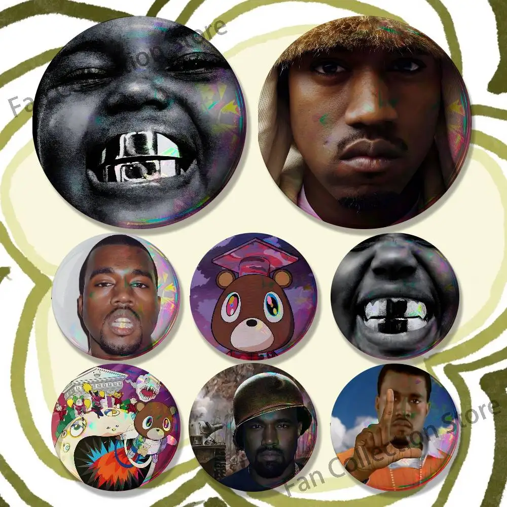 Rapper K-Kanye West Brooches for Backpack Accessories 25mm,32mm,48mm,58mm,75mm Round Enamel Pins Cartoon Badge