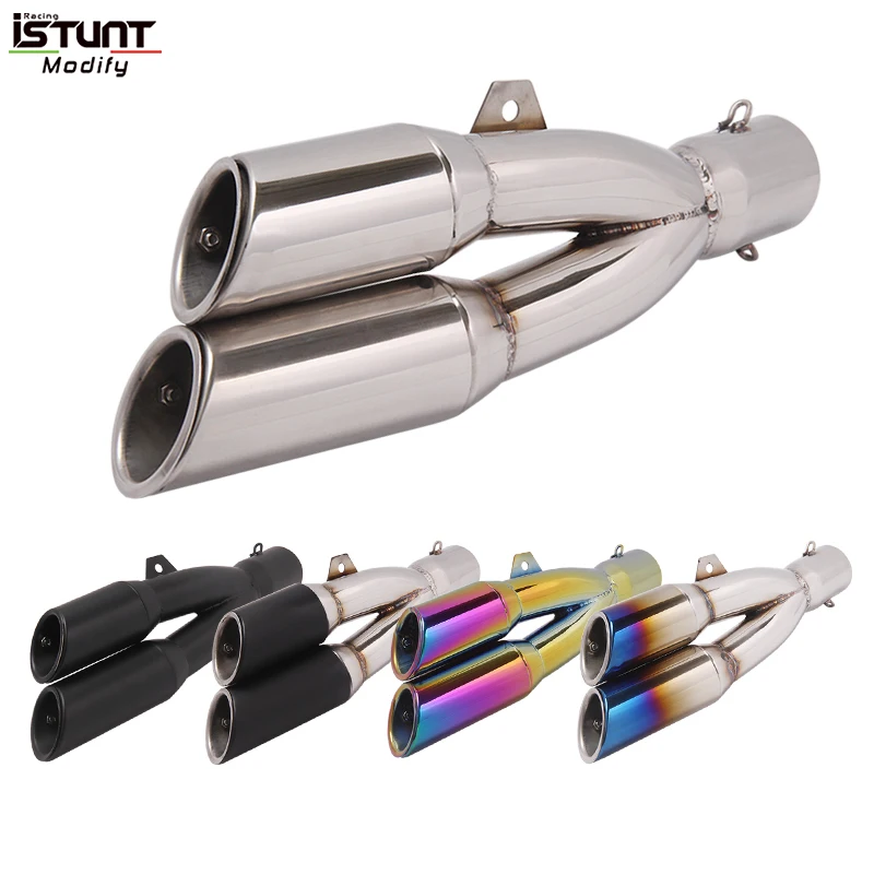 Universal Motorcycle Double Hole Exhaust Pipe Echappement Espace Moto Motorbike Muffler Escape For benelli 502C Ninja 250 R3 R25