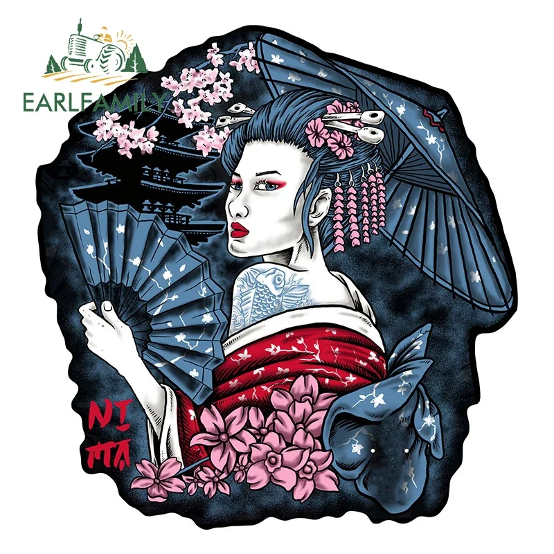 EARLFAMILY 13 cm für japanische weibliche Samurai-Drache, Autozubehör, Aufkleber, Motorrad-Fensteraufkleber, Laptop, wasserdicht, Wohnmobil