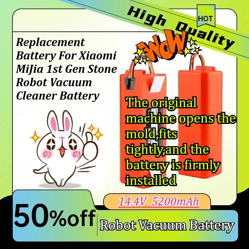 14.4V 5200mAh Replacement Battery Compatible with Xiaomi MiJia 1st Gen Stone Robot Vacuum Cleaner Battery 6500mAh