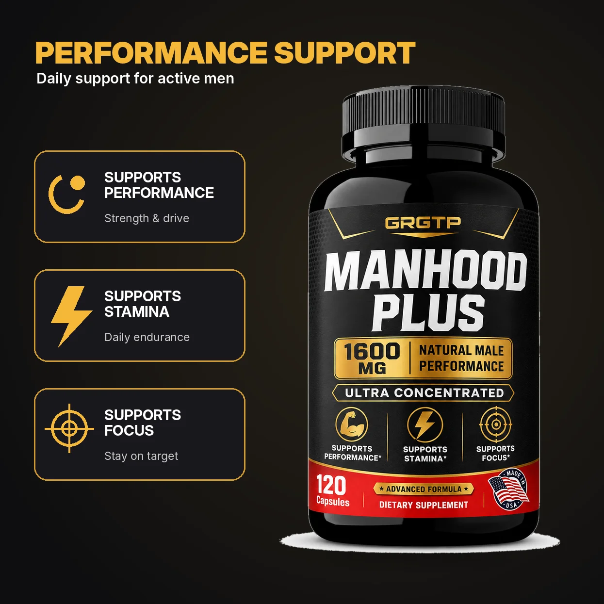 Manhood Plus capsules - enhance masculinity, promote better blood flow, improve muscle strength, and elevate mood